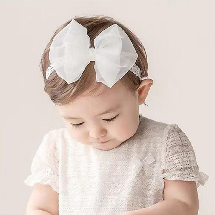 Lace Bow Baby Girl Headband Newborn White Flower Princess Hair