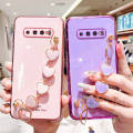For Samsung Galaxy S10 Plus Back Cover with 3D Love Heart Wristband Chain Fashion Bracelet Shiny Plating Phone Case Soft Silicone Bumper Protective Cover. 