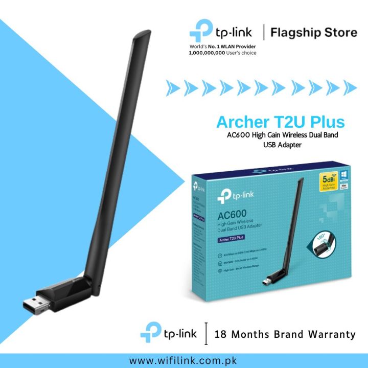 TP-Link Wi-Fi Adapter Archer T2U Plus / T3U Plus AC600 Dual Band High Gain Wireless USB Adapter - 18 Months Brand Warranty