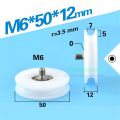 8*50*12mm M8*50*12mm M6*50*12mm U groove M8 screw M6 thread roller guide wheel, 50mm diameter, POM wide slot 7mm. 