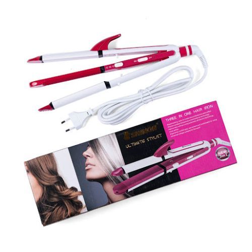 SHINON 3 in 1 Hair Straightener Crimper And crimple and roller Curler SH 8088 Pink And White