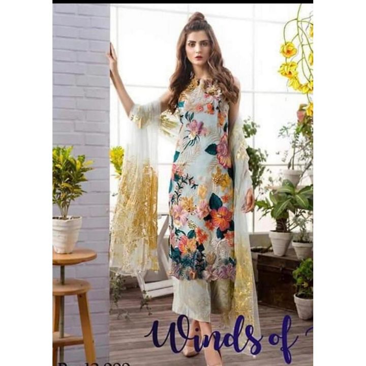 Unstitched Chiffon Embroidered Suit For Women - 3 Piece
