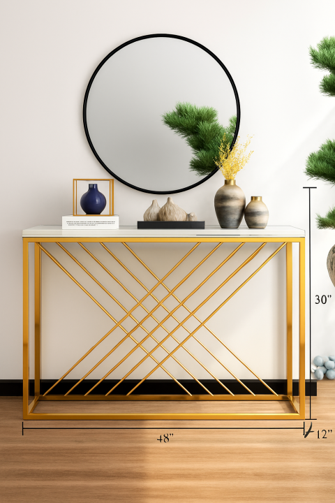Zeki Decor Gold Metal Console Table – Modern Entryway & Living Room Table (48″ x 12″ x 30″)