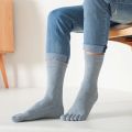 3 Pairs Large Mens Five Finger Long Socks Solid Cotton Autumn Winter Warm Thick Sock Mid-Calf 5 Toe Casual Business Work Socks. 