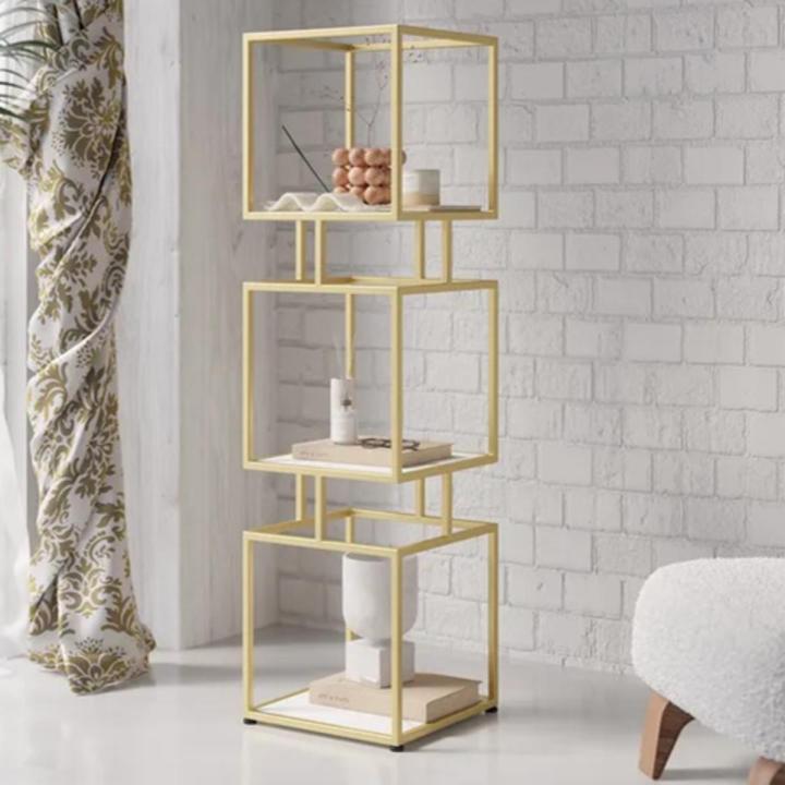 Tier Modern Black Cube Bookcase With Metal Tower Display Shelf In Gold Frame. Can also be customized