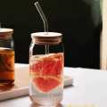 Round shape Glass with glass straw and wooden lid, coffee glass, milk glass, juice glass -Imported high quality - cups for tea - tea cup - soda cup - coffee mug - kitchen accessories. 