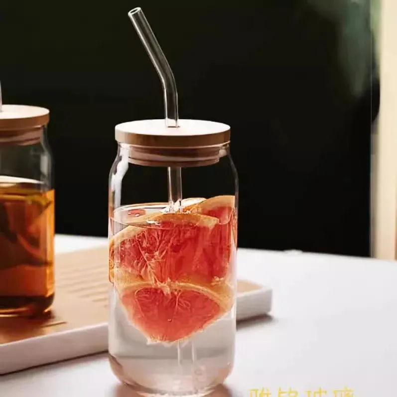 Round Glass Cup with Wooden Lid