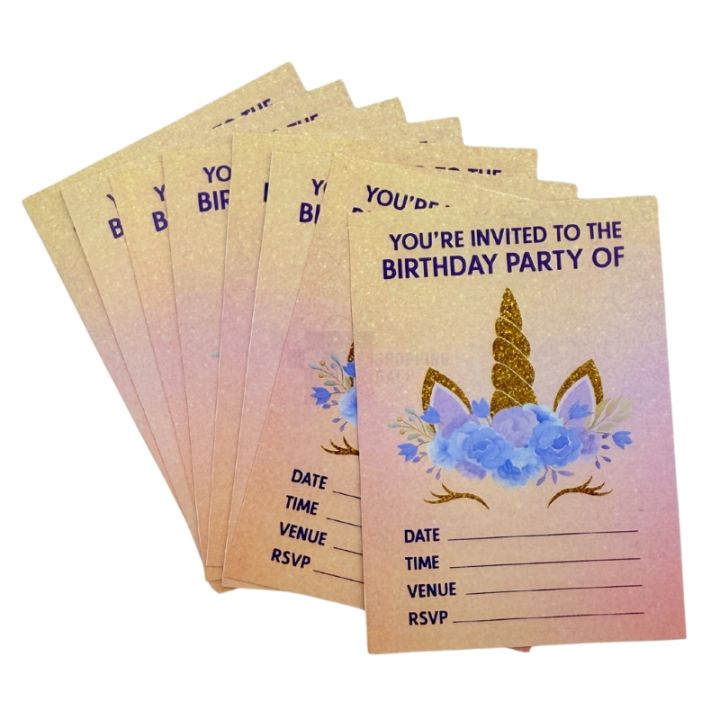 Unicorn Invitation Cards - 4 Inch By 3 Inch - Invitation Cards - Unicorn Theme - Pink - Girls - Pack Of 8