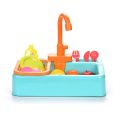 Kids Kitchen Toys Plastic Simulation Electric Dishwasher Sink Pretend Play With Electric Water Wash Basin Toy. 