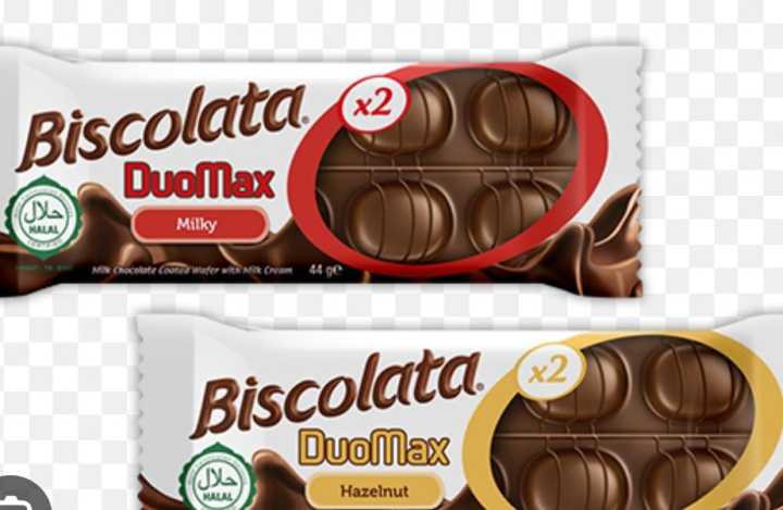 Biscolata chocolate with wafers , imported product , x2, double , Duomax, 44 grams , flavors: Hazelnut and milky