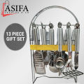 13 Piece Kitchen Utensil Set Gift Pack Premium Quality  Cooking Tools Stainless Steel Cutlery Set Include Stand / Strainer / Pizza slicer / Bottle Opener / Knife Sharper / Potato Peeler / Pizza Server / Lemon Squeezer (Asifa Trading & CO). 