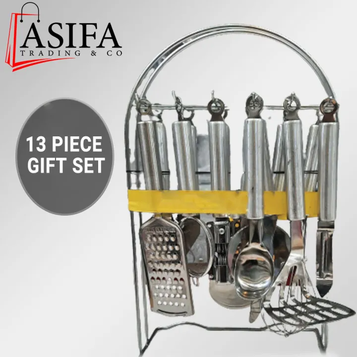 13%20Piece%20Kitchen%20Utensil%20Set%20Gift%20Pack%20Premium%20Quality%20%20Cooking%20Tools%20Stainless%20Steel%20Cutlery%20Set%20Include%20Stand%20/%20Strainer%20/%20Pizza%20slicer%20/%20Bottle%20Opener%20/%20Knife%20Sharper%20/%20Potato%20Peeler%20/%20Pizza%20Server%20/%20Lemon%20Squeezer%20(Asifa%20Trading%20&%20CO)%20-%20Image%202