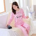 MK Garments - Heart Love Printed 2 Piece Pajama Set Women Two-pieces Long Sleeve Sleepwear Home Wear Night Suite For Girls Women. 