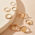 Gold Ring Round Heart Chinese Knot Ring Geometric Chain Heart 8 Piece Rings for girls for women low price. 