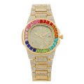 Rainbow Diamond Watches Man Gold And Silver Round Luminous Men Watch. 