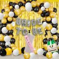 Bride To Be Decoration Full Set Theme in Golden Silver & Black for Bridal Shower Decorations Including Bride To Be Foil Balloons , 30 Latex Balloons , Bride To Be Sash , Backdrop Foils Curtains. 