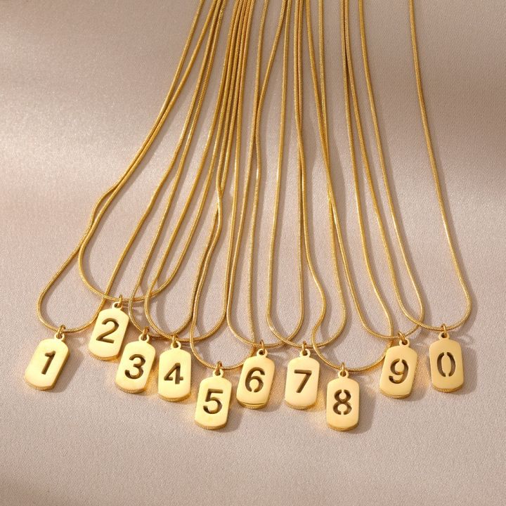 Stainless Steel Number Pendant Necklaces For Women Men Gold Color 0 1 2 3 4 5 6 7 8 9 Necklace Pendant Jewelry Neck Chain