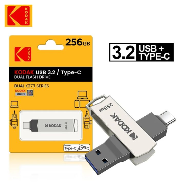 KODAK Type-C Dual USB 3.2 Flash Drive K273 128GB 256GB Memory Stick Pendrive 256GB 64GB U Disk