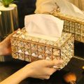 1pc, Tissue Box, Golden Crystal Tissue Box, Home Daily Use Desktop Tissue Storage Box, Suitable and Tissue box holder For Bedroom, Living Room, Room fancy, Table, Drawing Room, Car, Home Decoration, Kitchen Gadgets, European Style Crystal Tissue Box. 