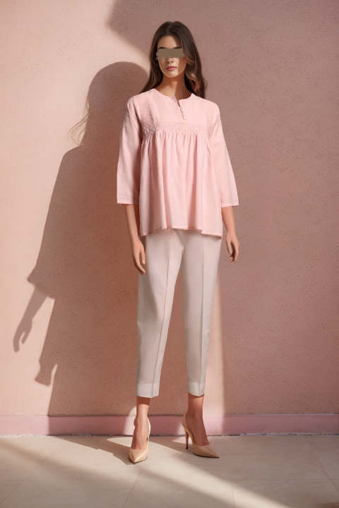 Saya Stitched 1 Piece Jacquard Cotton Shirt For Women and Girls - Color: Pink - Design code: WP1J-304