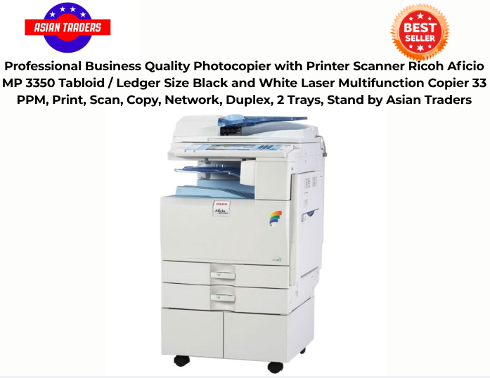 Professional%20Business%20Quality%20Photocopier%20with%20Printer%20Scanner%20Ricoh%20Aficio%20MP%203350%20Tabloid%20/%20Ledger%20Size%20Black%20and%20White%20Laser%20Multifunction%20Copier%2033%20PPM,%20Print,%20Scan,%20Copy,%20Network,%20Duplex,%202%20Trays,%20Stand%20by%20Asian%20Traders%20-%20Image%202