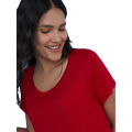 Women's Scoop Deep Neck Half Sleeves T Shirt (Plain). 