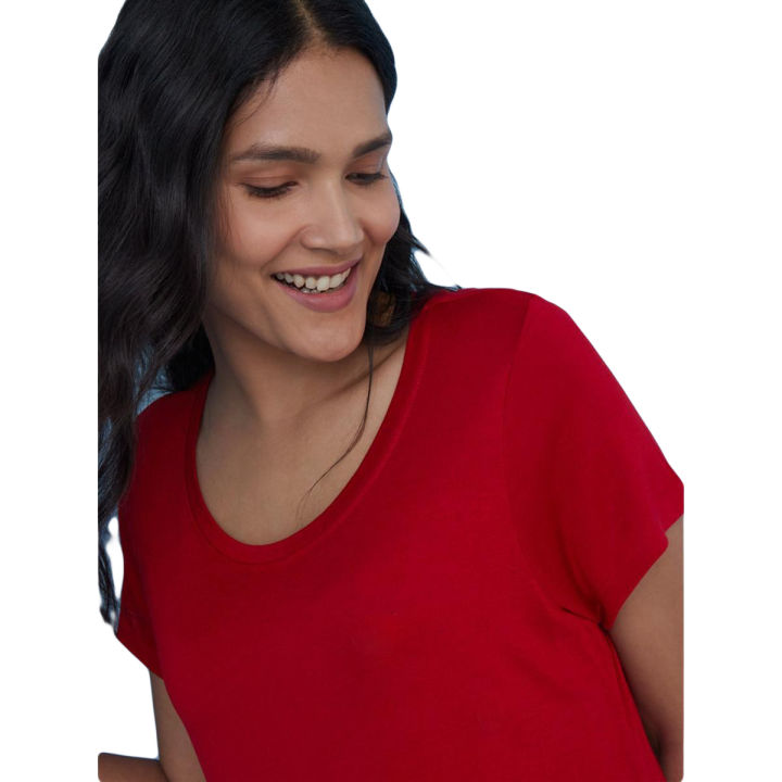 Women's Scoop Deep Neck Half Sleeves T Shirt (Plain)