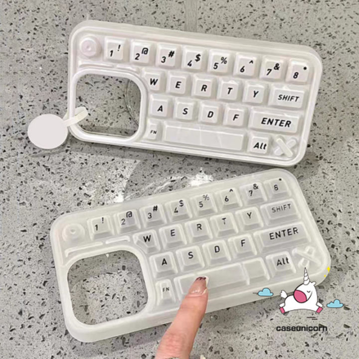 Simple Creative Solid Color Cartoon 3D Keyboard Stress Relief Entertainment Casing Compatible for IPhone 16 11 15 12 13 14 Pro Max 11 13 12 14 15 16 Pro 16 Pro Max Trendy Soft Case
