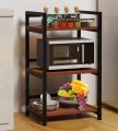 3-Layer Kitchen Accessories Microwave Oven Stand Rack with Wooden Shelves and Black Iron Frame – Multi-Purpose Kitchen Storage Shelf. 