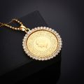 Never Faded Big Size Turkey Coin Pendant & Necklaces with AAA Crystal for Women Gold Color Turkish Coins Jewelry Ethnic Gifts. 