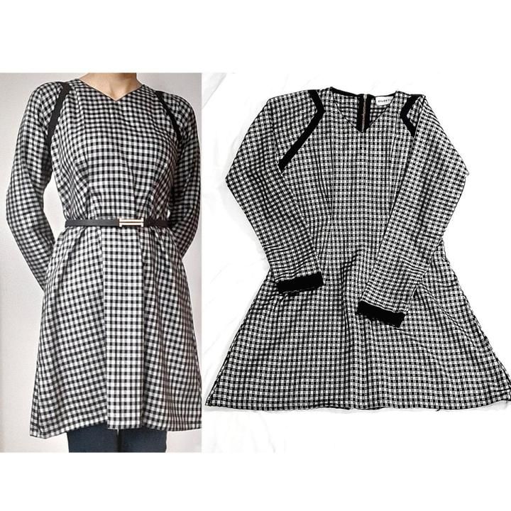 Women's black and grey A-line dress Winter