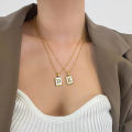 18K Gold Stainless Steel Alphabet Letters A-Z Initial Necklace For Women White Rectangle Shell Alphabet Pendant Necklace. 