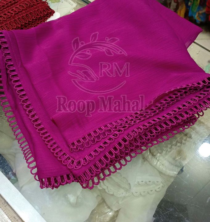 Crinkle%20Chiffon%20Dupatta%20Lightweight%20Fancy%204%20Side%20Ring%20Lace%20Elegant%20Party%20Wear%20for%20Women%20&%20Girls%20Multiple%20Colors%20-%20Image%204