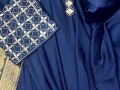 Adorable Mirror Work & Embroidered Shamoz Silk Maxi Dress with Jacquard Dupatta. 