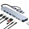 BYL-2218TU 8 in 1 USB + USB-C / Type-C to USB Multifunctional Docking Station HUB Adapter. 