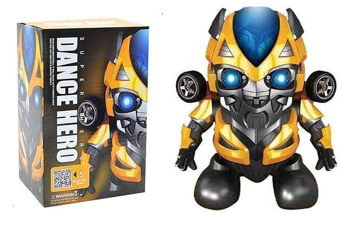 Battery Operated Bump and Go Musical Dancing Super Hero Bumblebee Robot Action Toy with 3D Lights & Sound