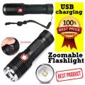 High Quality Zoomable LED FLASHLIGHT TORCH / Genuine X900 USB Rechargeable Super Bright Emergency Power Torch / New Handheld Best Flash light for Outdoor Camping Household Workshop Automobile / Original T6 Telescopic Zoom. 