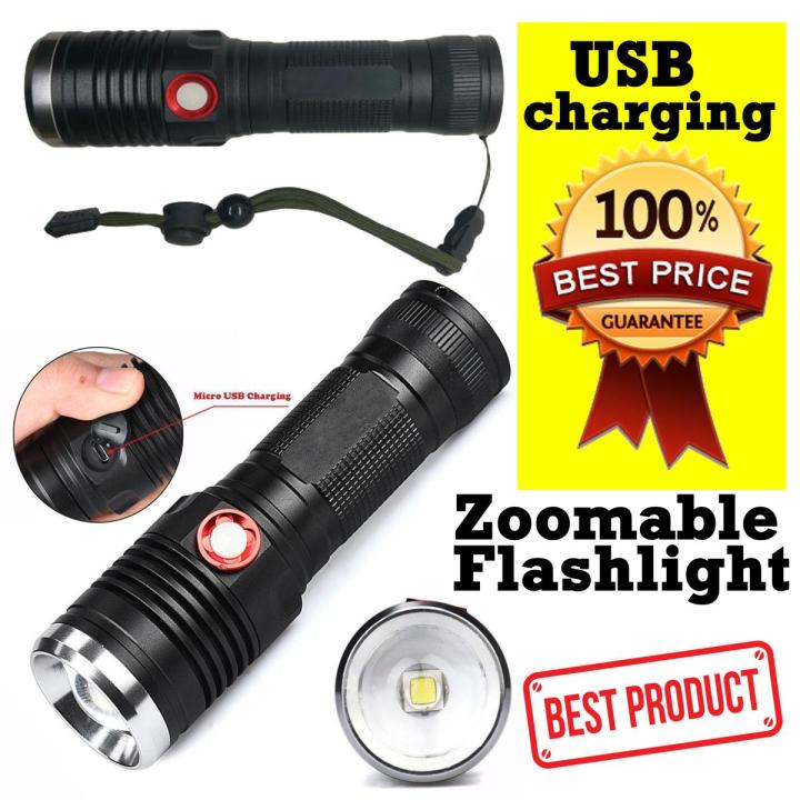 High Quality Zoomable LED FLASHLIGHT TORCH / Genuine X900 USB Rechargeable Super Bright Emergency Power Torch / New Handheld Best Flash light for Outdoor Camping Household Workshop Automobile / Original T6 Telescopic Zoom