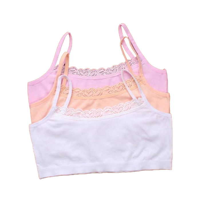 Pack of 3 Teenage Girls Bras – Comfortable Cotton Training Bras for Kids with Elastic Straps