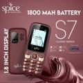 Spice Mobile S7, 1.8 inch display 1800 mah battery Bluetooth Dialer Facebook Contacts with Emojis Auto Call Recording Blacklist Caller Torch Light Games Big Speaker Long Lasting Battery Power Saving Mode. 