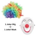 Clown Wig & Mask Set | Rainbow Afro Wig + White Clown Face Mask with Red Nose | Halloween, Circus & Funny Party Costume for Kids & Adults. 