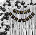 Happy birthday Theme Pink, White Silver- Including Pink Banner cards, Latex Balloons, Confetti Balloons With Silver Back Curtain, Best Set For Birthday Party. 