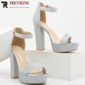 Women Block Heels Fashion Sandal Bling Glitter 4 Inches Heels Silver, Golden, Black. 