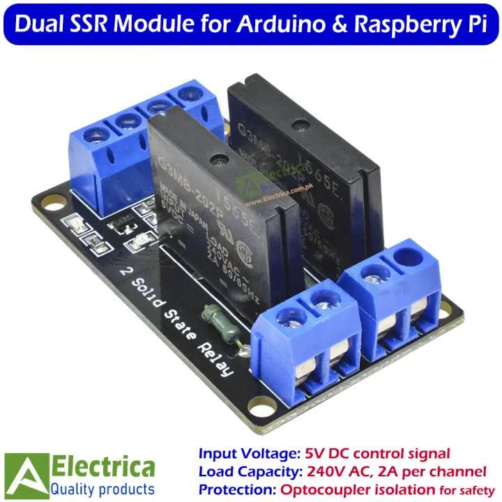 5V 2-Channel Solid State Relay Module (SSR) for Arduino, Raspberry Pi ...