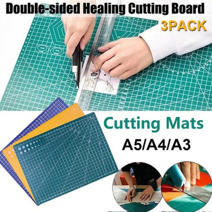 Thickened Self Healing Cutting Mat, A4 Rotary Cutting Sewing Mat for Crafts, Double Sided 5-Ply Table Cutting Board for Fabric Quilting Leather Arts Hobby Project, Green