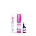Jenpharm Brightening Power Trio Skincare Set for Women with Vitamin C Serum Hydrating Moisturizer And Exfoliating Scrub. 