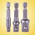 3 Pcs Socket Adapter Set Hex Shank to 1/4 3/8 1/2 Inch Impact Driver Drill Bits. 