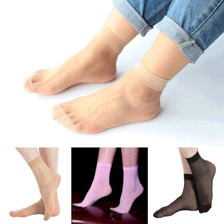 3 Pairs of Popular Transparent Socks for Women's Stockings Silk Soft Nylon Elastic Short Ankle Sheer Socks in Skin White and Black - Bilal Online
