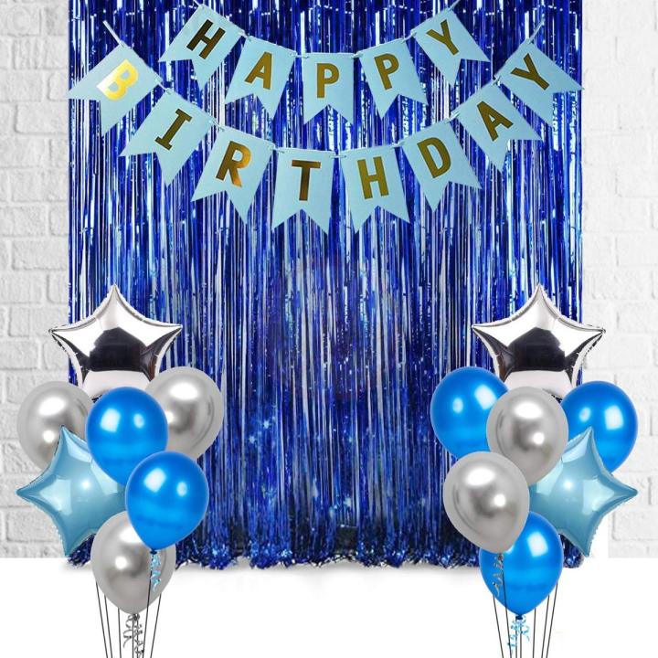Happy Birthday Theme Blue & Silver Color For Birthday Party, Celebrations and Decorations