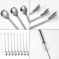 Reusable Stainless Steel Spoon Straw 2 in 1 Metal Spoon Drinking Straws Stirrer + Cleaning Brush Cocktail Spoons Set - Pack of 6. 